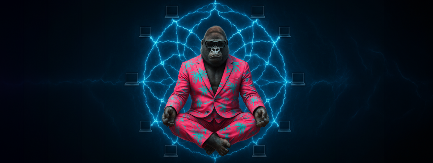 a meditating monkey, network concept banner