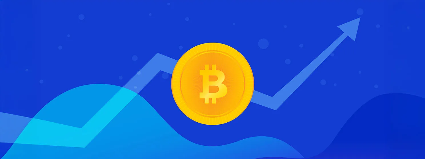 Bitcoin golden symbol concept vector illustration of huge growth on cryptocurrency