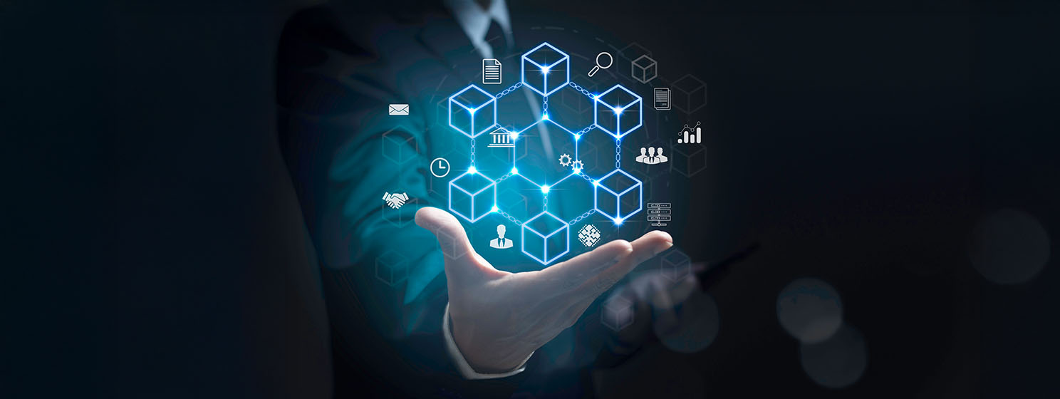 Businessman showing a smart contract and executing a cryptocurrency transaction with blockchain technology.