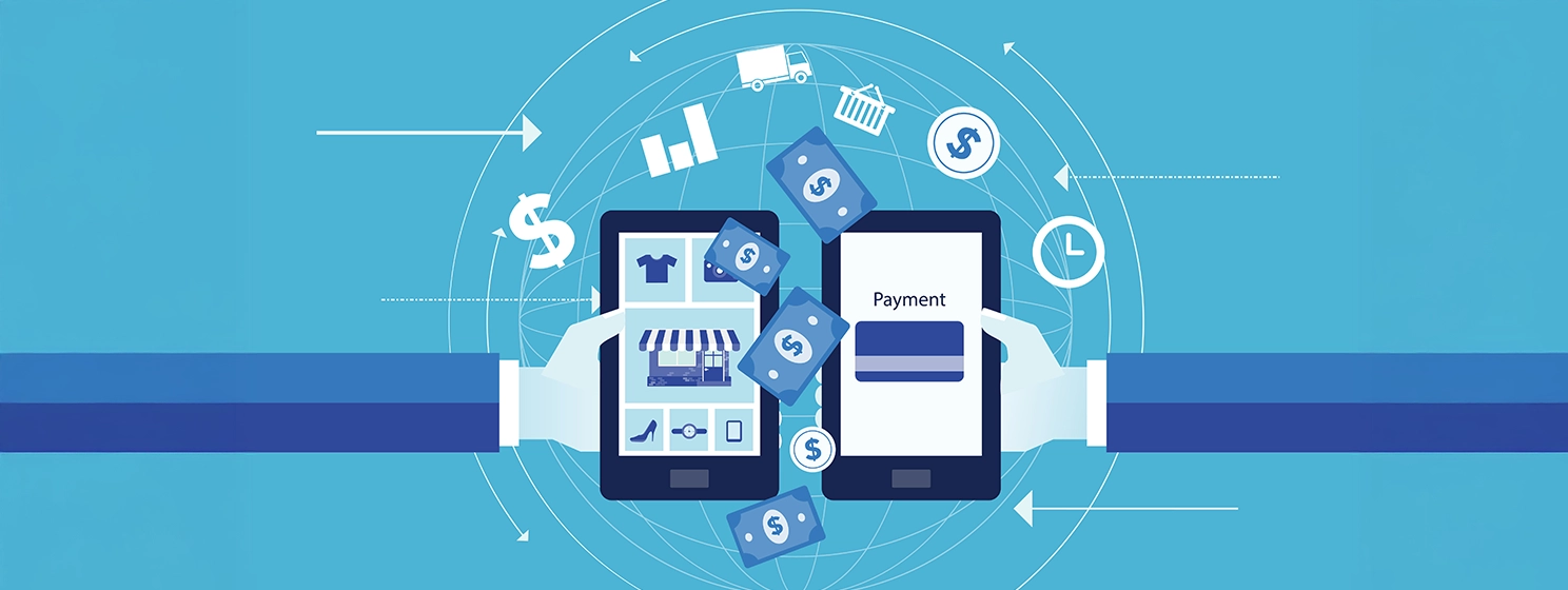 Business online payment on mobile device and online shopping concept.