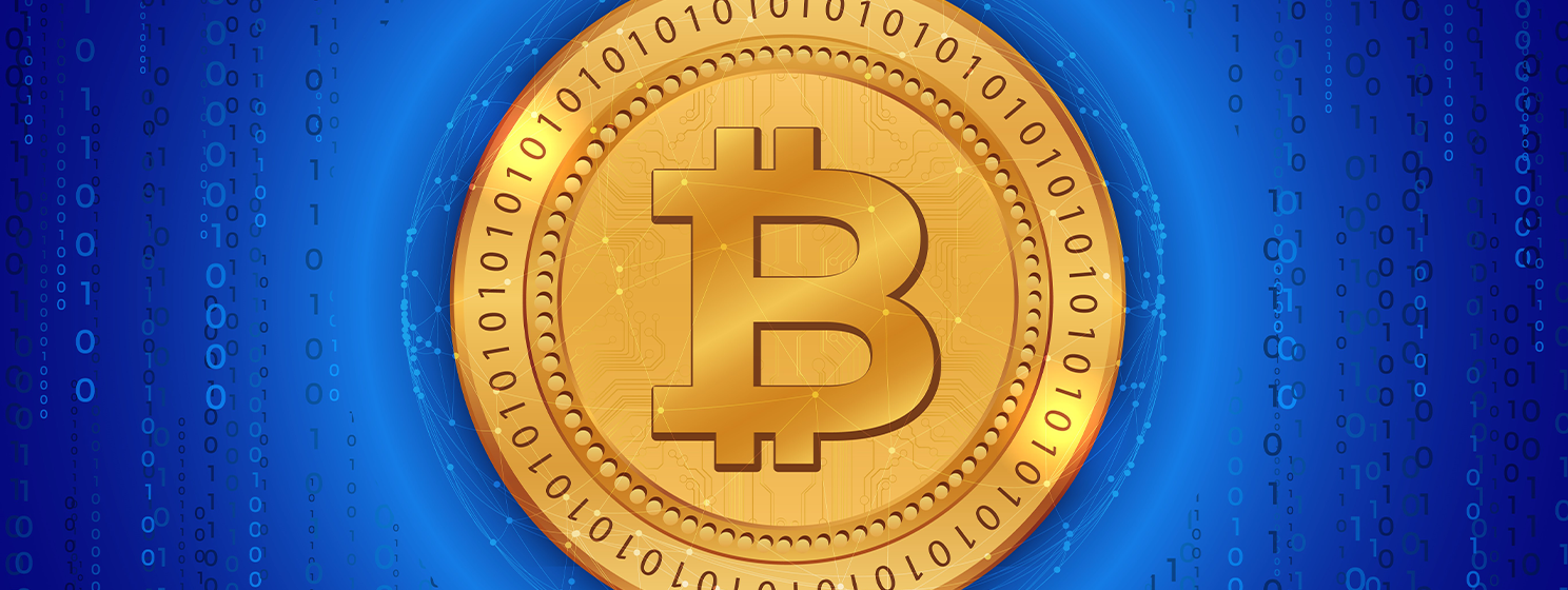 bitcoin-btc logo on a digital background