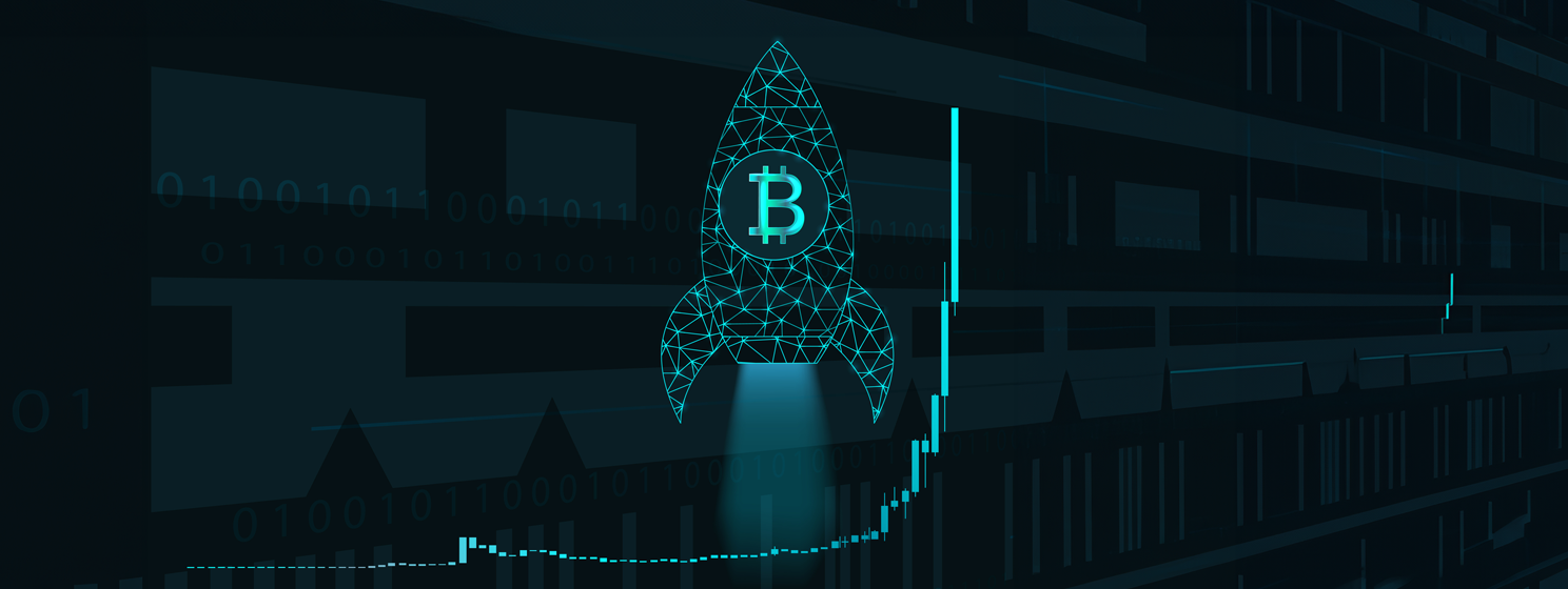 Bitcoin price chart and rocket