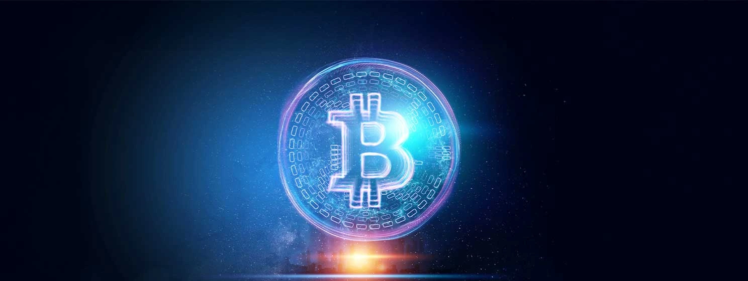 Bitcoin on space concept background