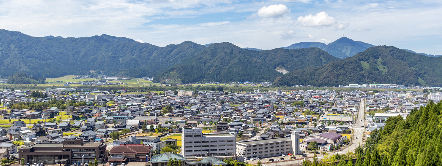 skyline of Echizen Daibutsu Buddhist temple complex, Fukui, Japan