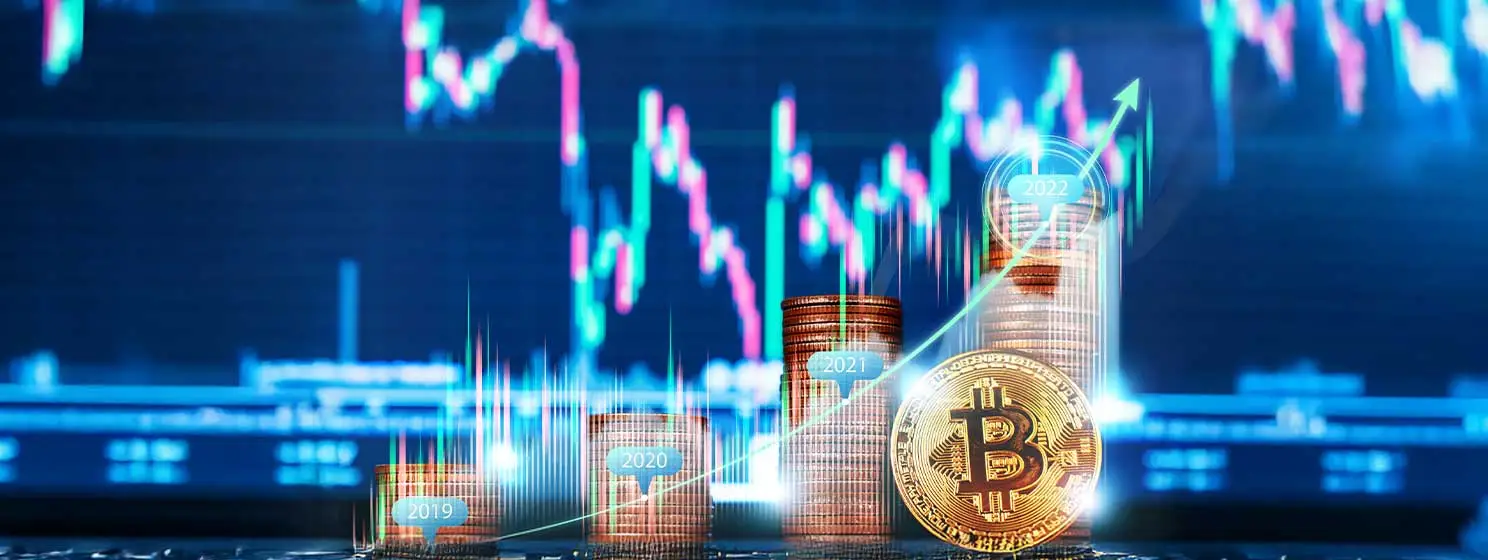 Gold bitcoin with growth graph chart trading view