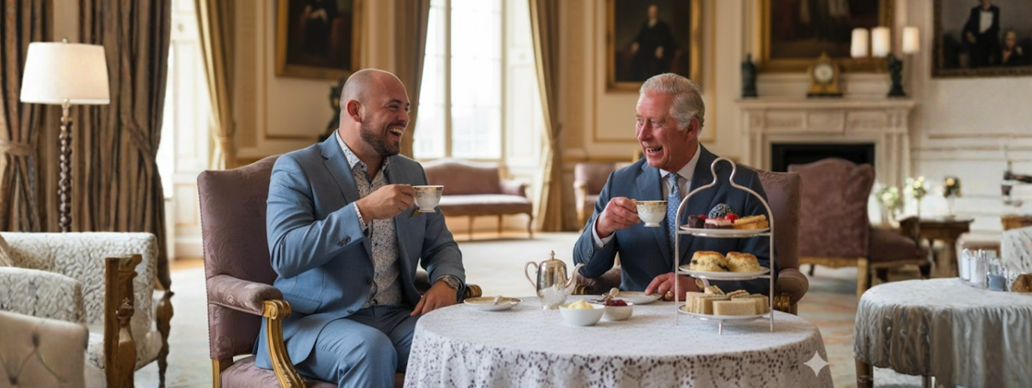 AI generated image of Kurt Wuckert Jr. and King Charles III