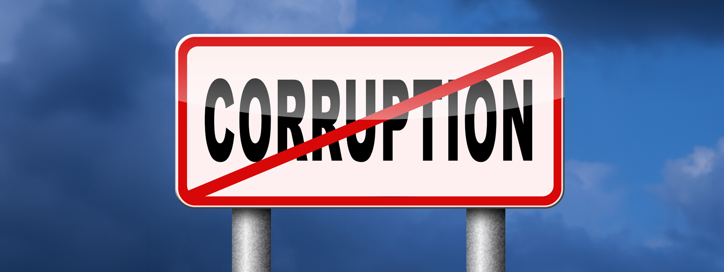 No corruption signage over sky background