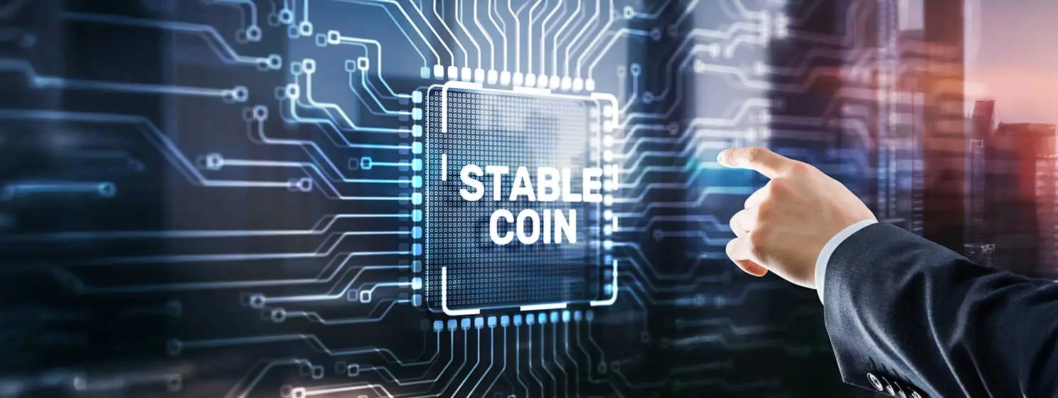 Man clicks on Stablecoin inscription on motherboard