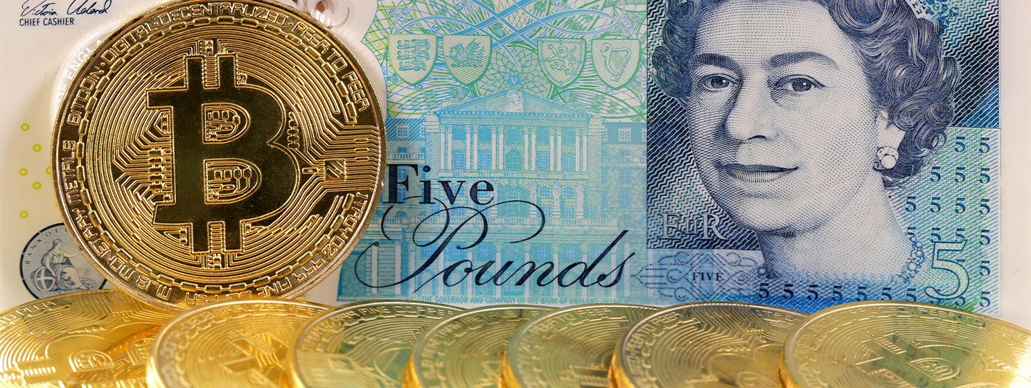 UK banknotes, and BTC coins