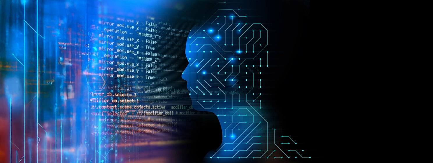 Silhouette of virtual human on circuit pattern 3d illustration.
