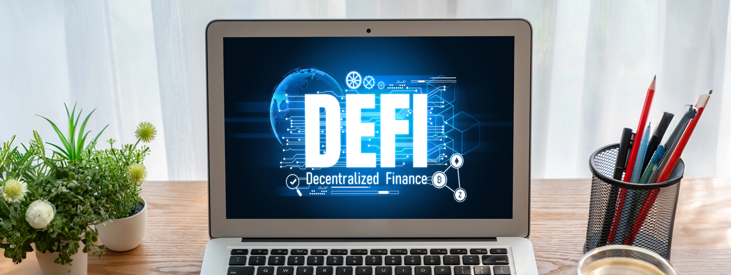 Decentralized finance or DeFi concept on modish computer screen