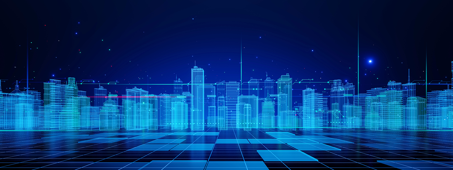 futuristic cityscape digital grid format