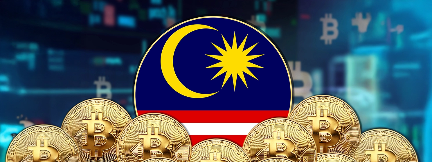 Malaysia flag round shape with bitcoin and stock rate illustration poster design.