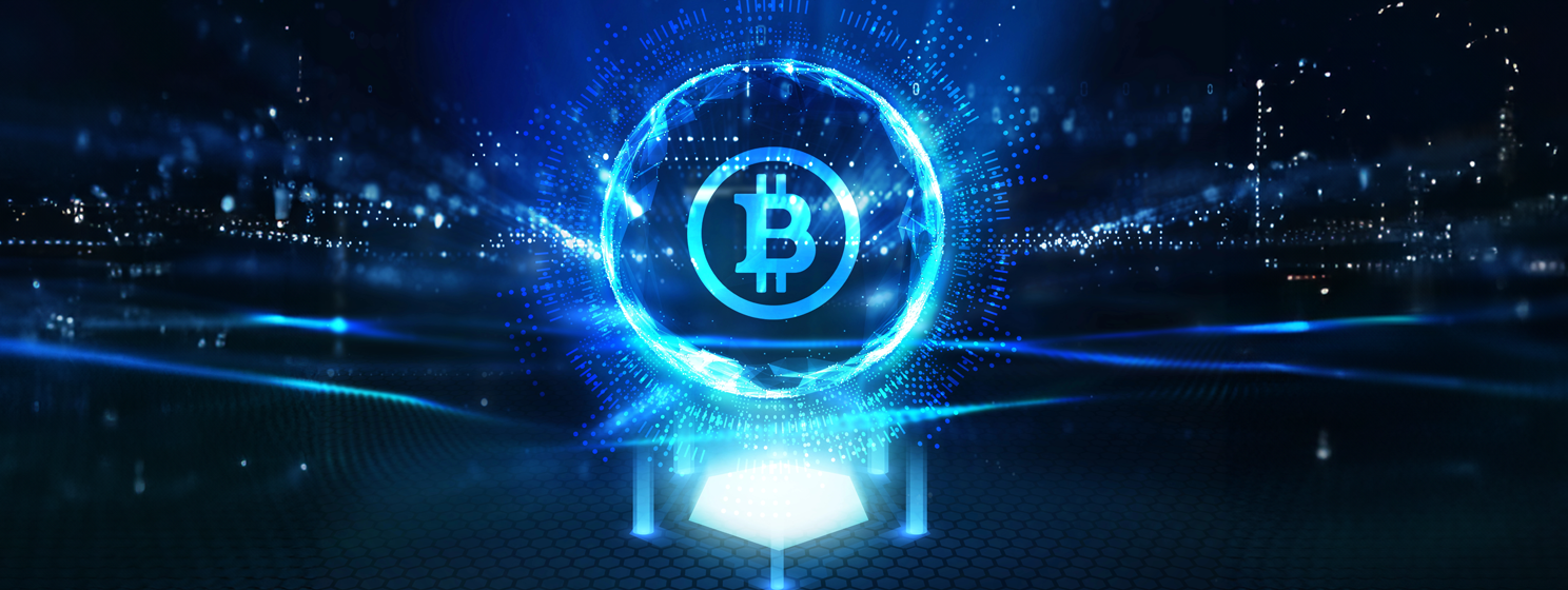 BTC logo hologram concept banner