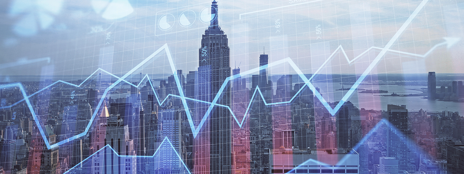 Forex graph on city view banner