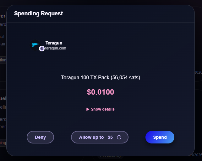 Teragun Spending Requests screenshot