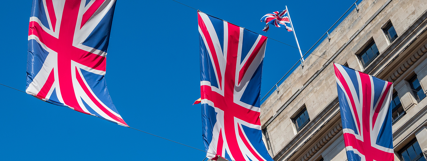UK flags hanging in the streets