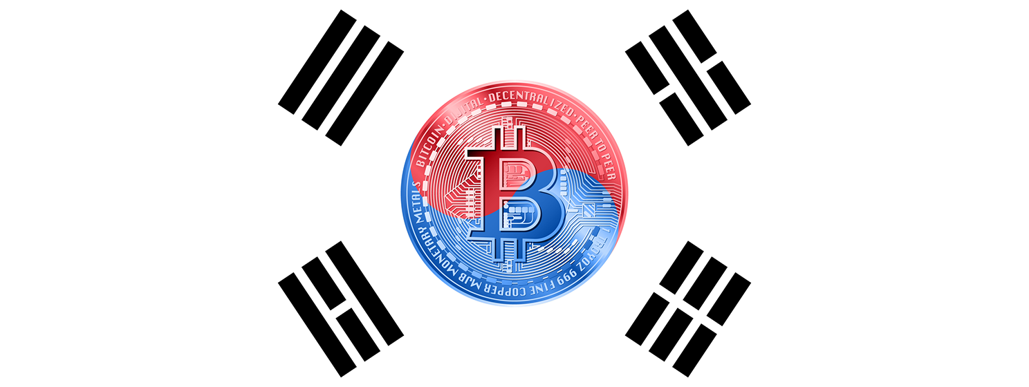 Bank of Korea, South Korea flag with bitcoin