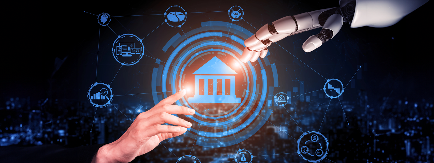 AI research of robot and cyborg banner