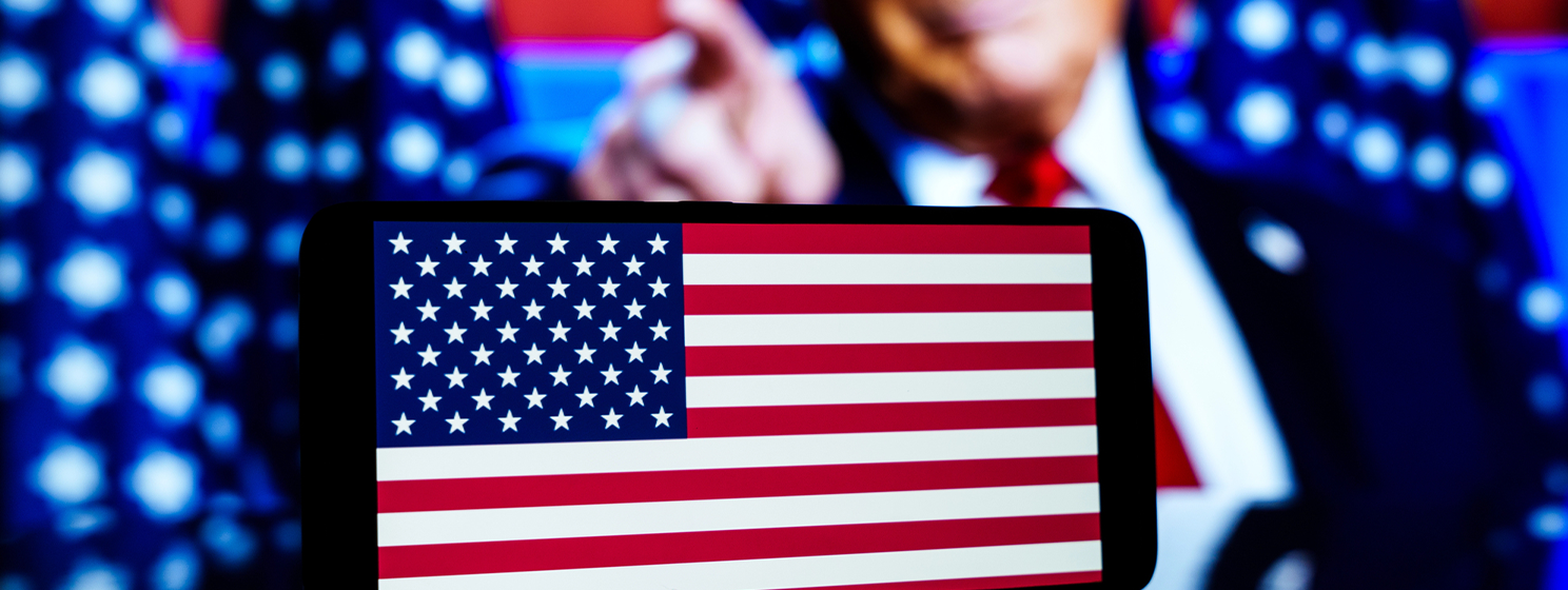 US flag, Trump banner