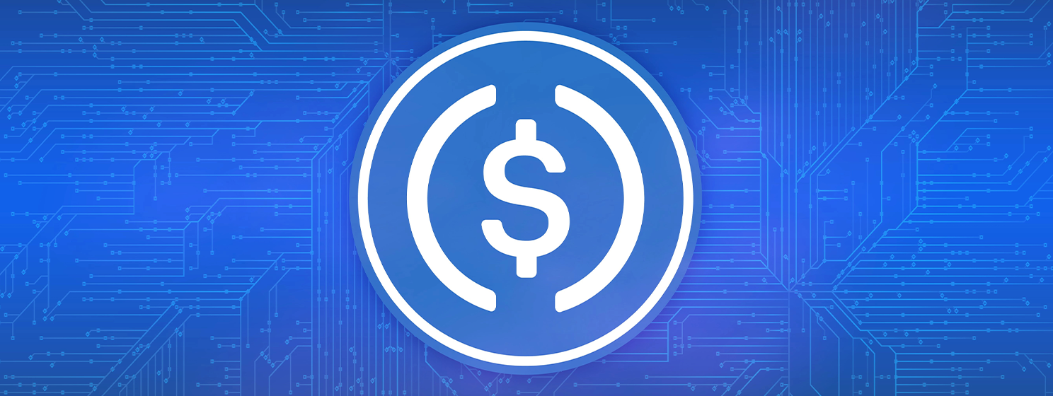 stablecoins logo over tech background