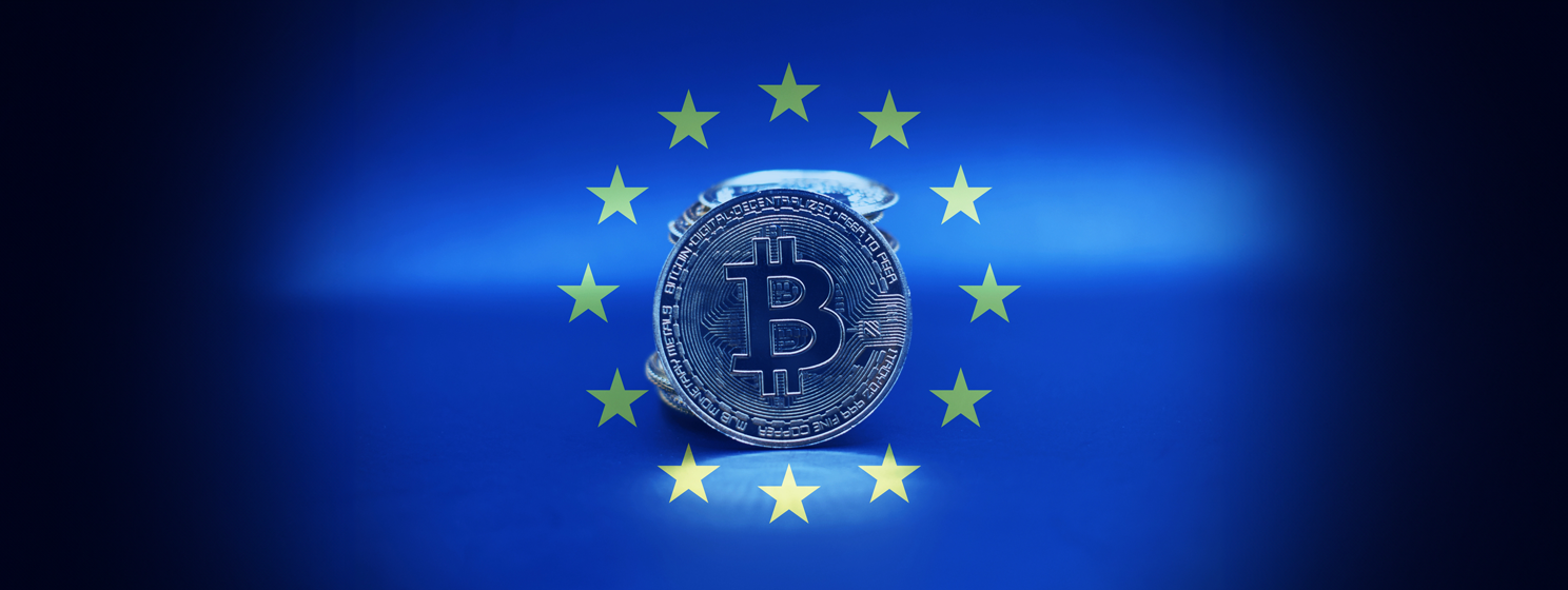 Bitcoin gold coin, European Flag banner