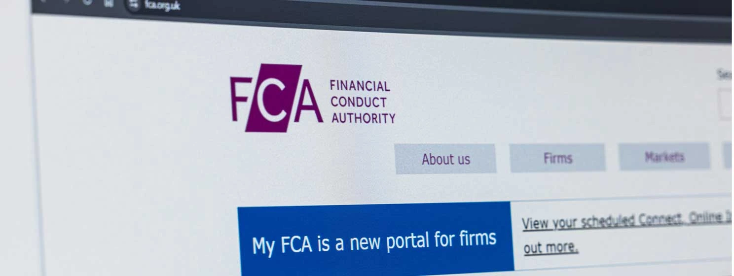 Screen with a website of The Financial Conduct Authority