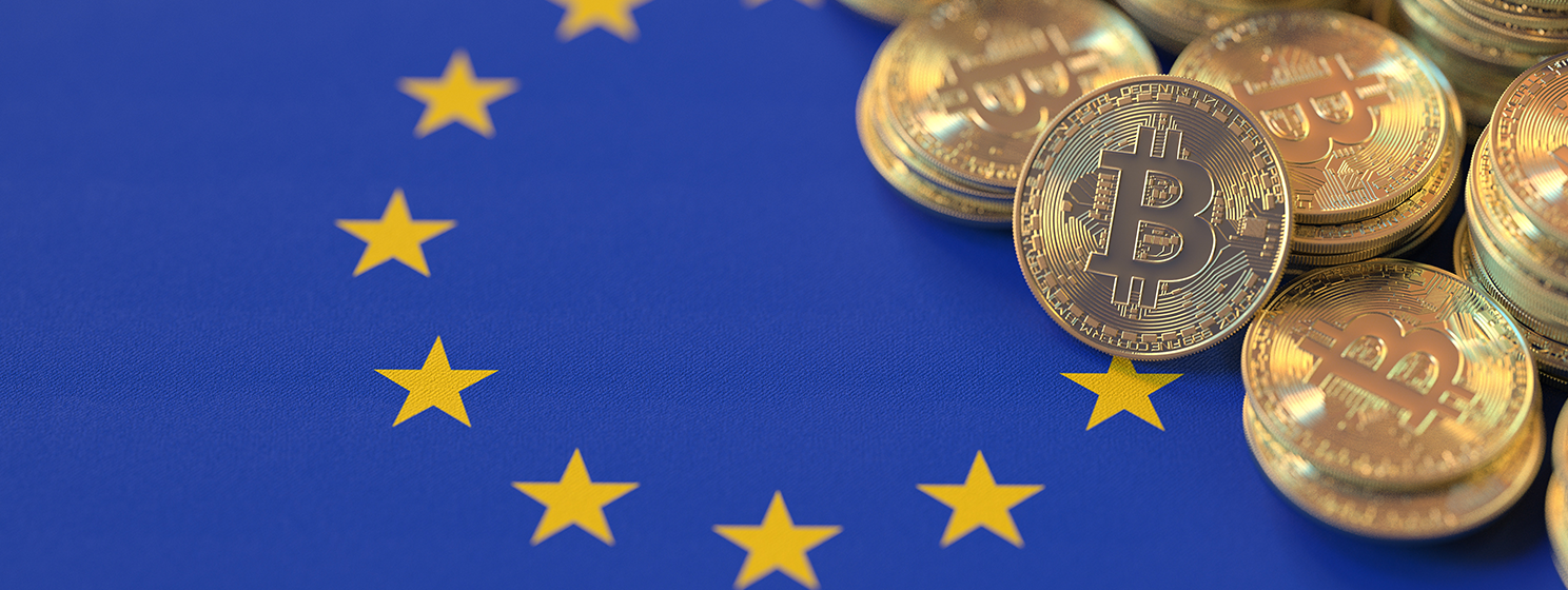 EU, bitcoin coins banner
