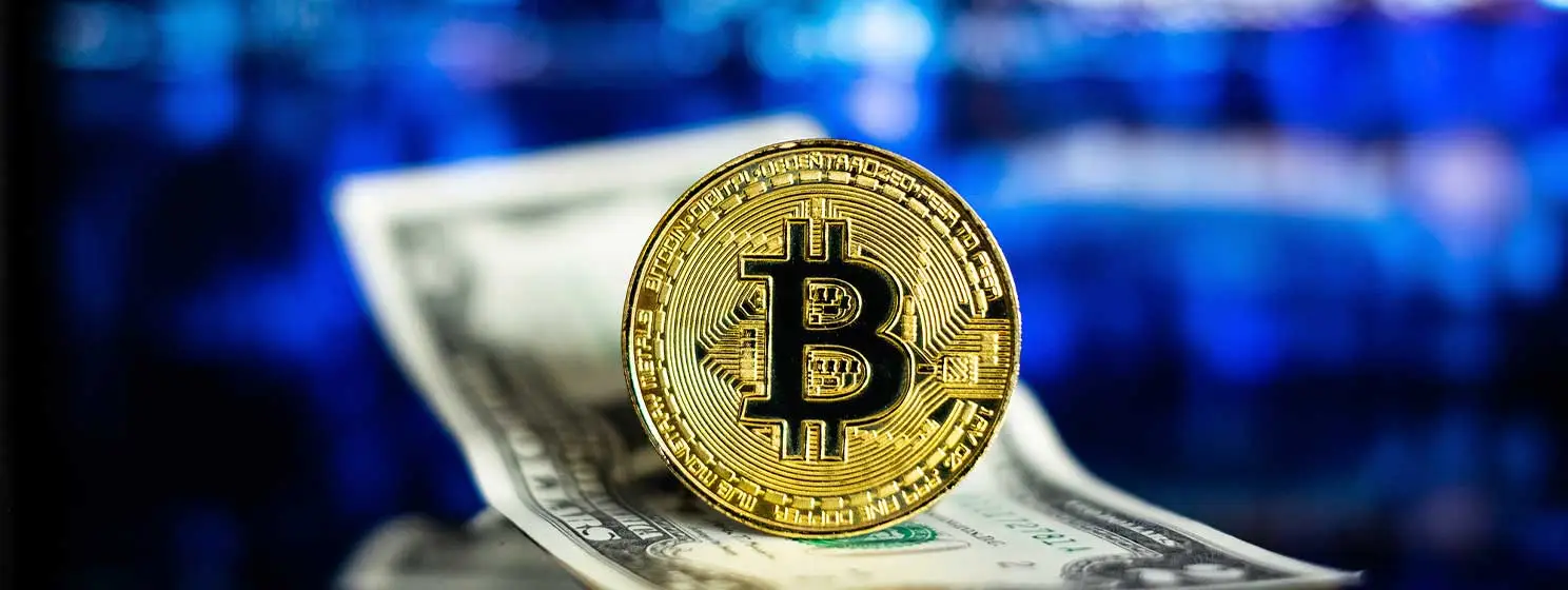 US Dollar and Digital money Bitcoin coin Put together.