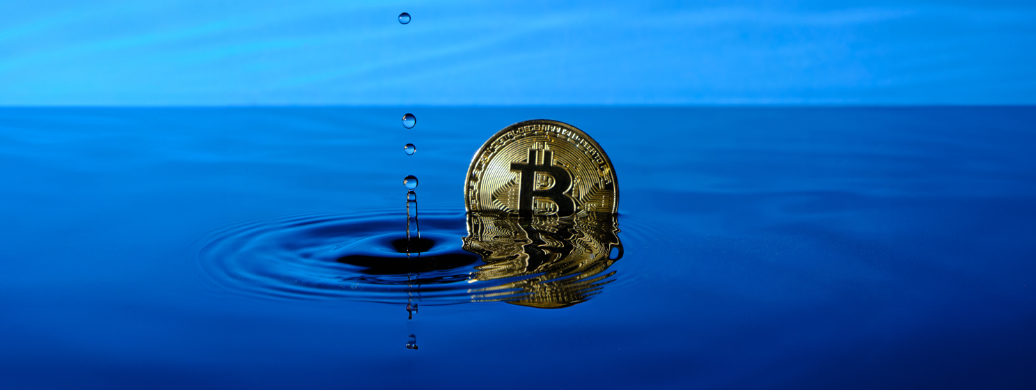 bitcoin coin in water banner concept